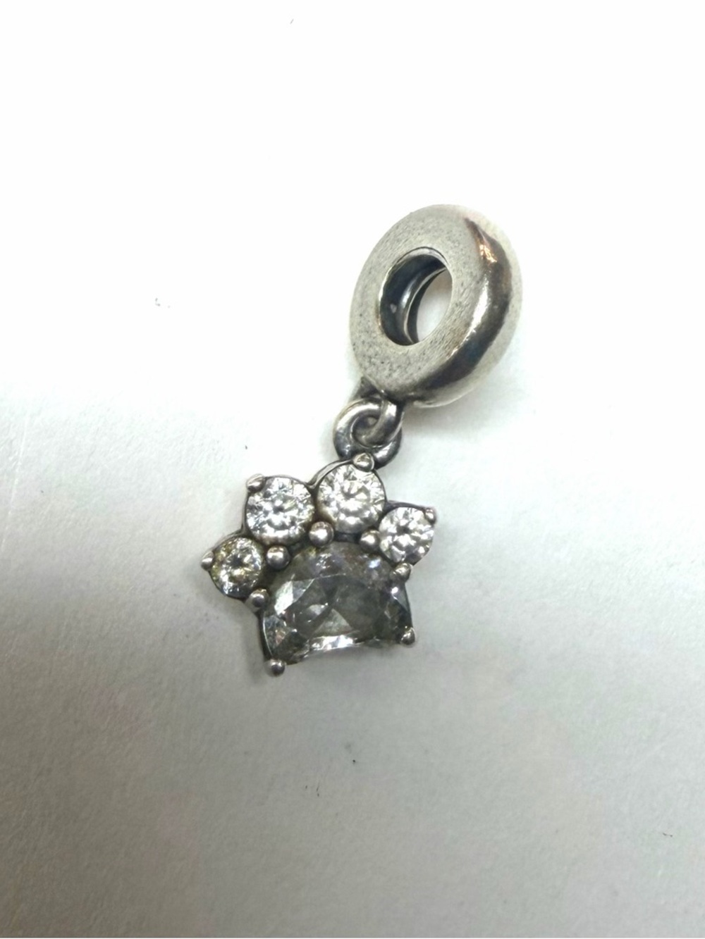 Pandora Sterling Silver Sparkling Pet Paw Print Dog Cat Dangle Charm